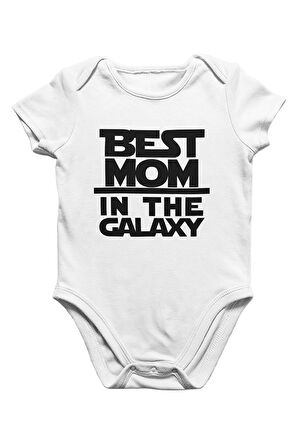 Best Mom in the Galaxy Anneler Günü Beyaz Bebek Body