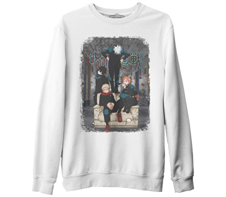 Jujutsu Kaisen Beyaz Erkek Kalın Sweatshirt