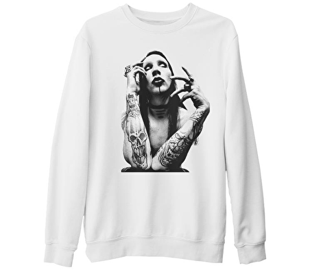 Marilyn Manson Beyaz Kalın Sweatshirt