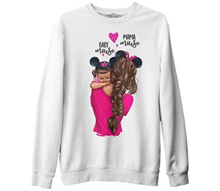 Mouse Anneler Günü Beyaz Unisex Kalın Sweatshirt