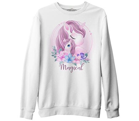 Mamacorn Çiçek Anneler Günü Beyaz Unisex Kalın Sweatshirt