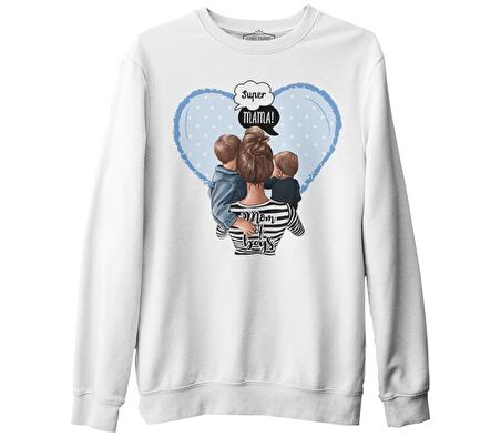 Mom of Boys Anneler Günü Beyaz Unisex Kalın Sweatshirt