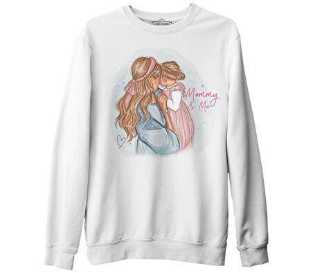Mommy and Me  Anneler Günü Beyaz Unisex Kalın Sweatshirt
