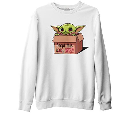 Baby Yoda - Adopt Beyaz Erkek Kalın Sweatshirt