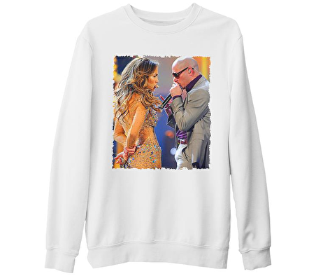 Jennifer Lopez & Pitbull Beyaz Kalın Sweatshirt