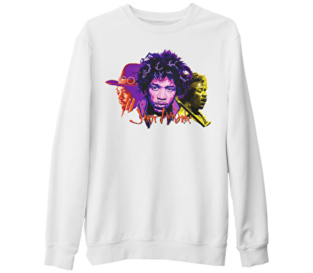 Jimi Hendrix Beyaz Kalın Sweatshirt