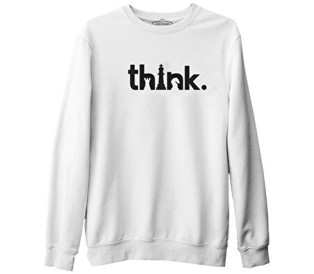 Satranç - Think when Play Beyaz Erkek Kalın Sweatshirt