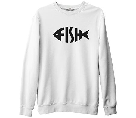 Fish with Letters Beyaz Erkek Kalın Sweatshirt