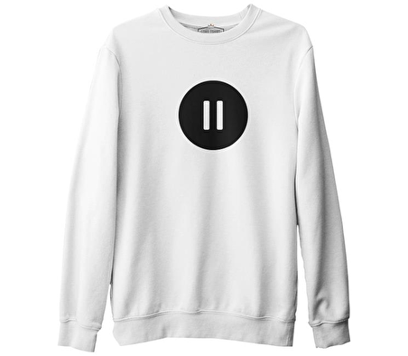 Stop with Circle Beyaz Erkek Kalın Sweatshirt