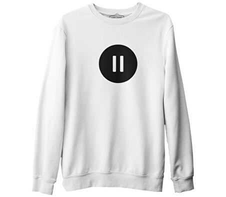 Stop with Circle Beyaz Erkek Kalın Sweatshirt
