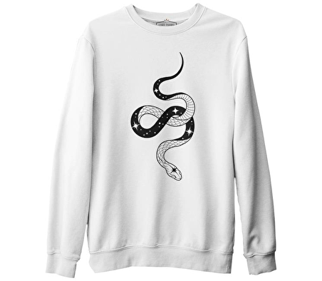 Yılan - Stars Track Beyaz Erkek Kalın Sweatshirt