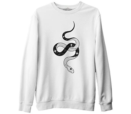 Yılan - Stars Track Beyaz Erkek Kalın Sweatshirt