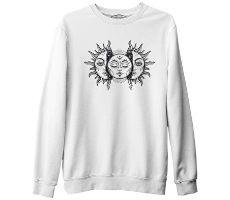 Moon in the Sun Beyaz Erkek Kalın Sweatshirt