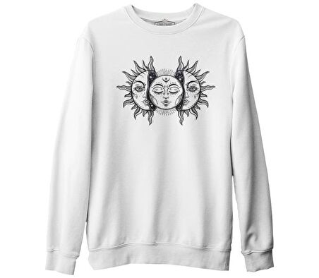 Moon in the Sun Beyaz Erkek Kalın Sweatshirt