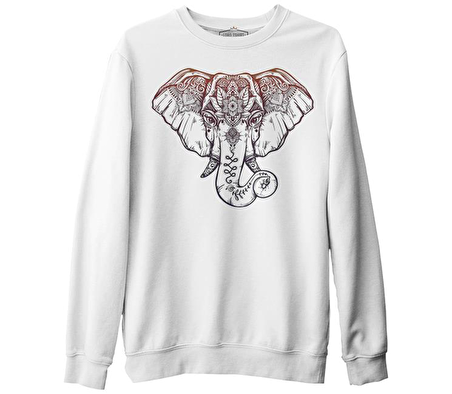Elephant and Tattoo Beyaz Erkek Kalın Sweatshirt