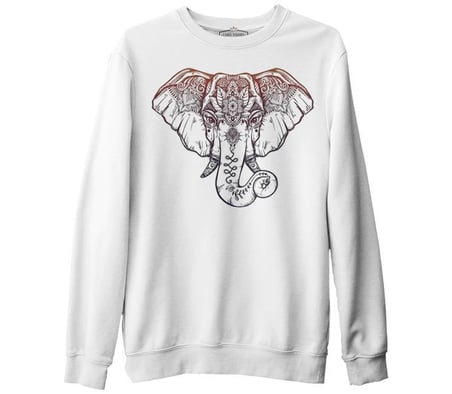 Elephant and Tattoo Beyaz Erkek Kalın Sweatshirt