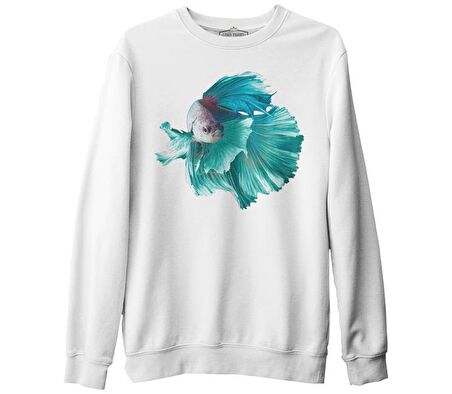 Dance in the Ocean - Balık Beyaz Erkek Kalın Sweatshirt