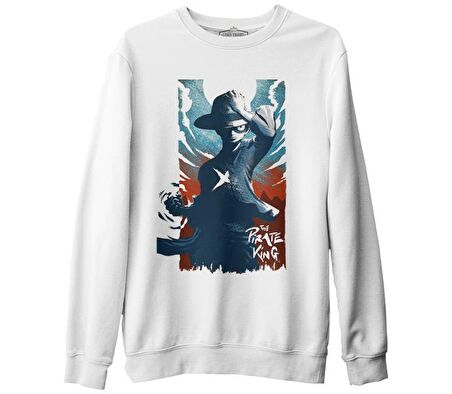 One Piece - The Pirate King Beyaz Erkek Kalın Sweatshirt