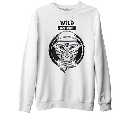 Wild Instinct - Kaplan Beyaz Erkek Kalın Sweatshirt