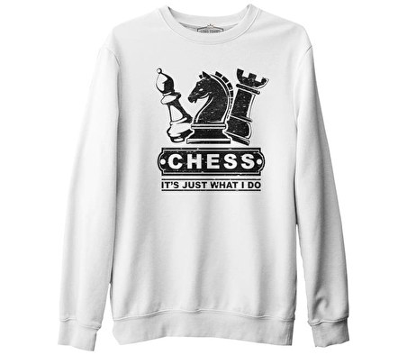 Satranç - Just Play Beyaz Erkek Kalın Sweatshirt