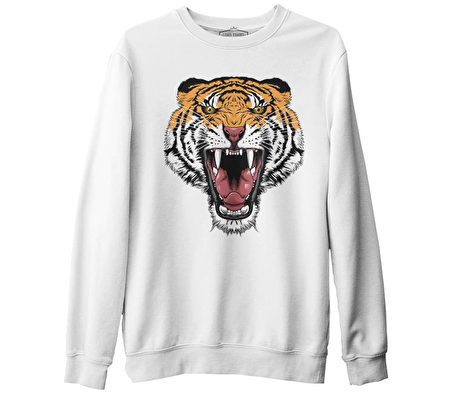Wild - Kaplan Beyaz Erkek Kalın Sweatshirt