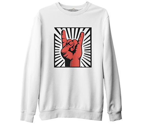 Rock - İkon Beyaz Erkek Kalın Sweatshirt