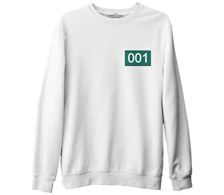 Squid Game - 001 Göğüs Logo Beyaz Erkek Kalın Sweatshirt