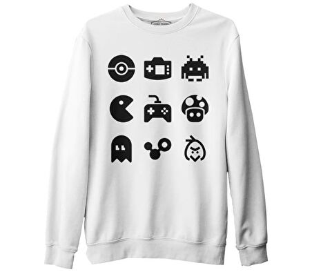 Oyun Logo - 90's Beyaz Erkek Kalın Sweatshirt