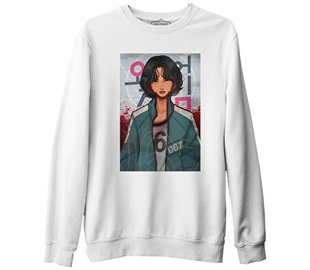 Squid Game - Player 067 Beyaz Erkek Kalın Sweatshirt