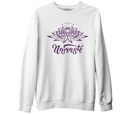 Yoga - Lotus Namaste Beyaz Erkek Kalın Sweatshirt