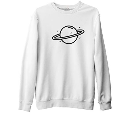 Saturn II Logo Beyaz Erkek Kalın Sweatshirt