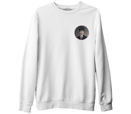 Atatürk - Portre Logo Beyaz Erkek Kalın Sweatshirt