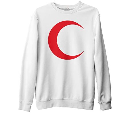 Türk Bayrağı - Bayrak Ay Beyaz Erkek Kalın Sweatshirt