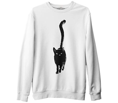 Hayvan - Kedi Chat Noir Beyaz Erkek Kalın Sweatshirt
