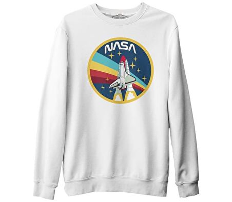 Nasa - Gökkuşağı Beyaz Erkek Kalın Sweatshirt