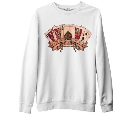 Poker Kartlar - Born to Lose Beyaz Erkek Kalın Sweatshirt