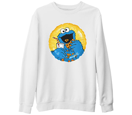 Kurabiye Canavarı Beyaz Kalın Sweatshirt
