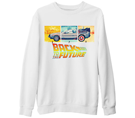Back To The Future 1955-1985-2015 Beyaz Kalın Sweatshirt
