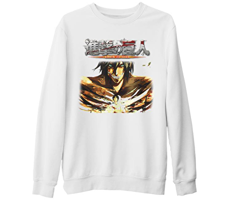 Attack on Titan Beyaz Kalın Sweatshirt