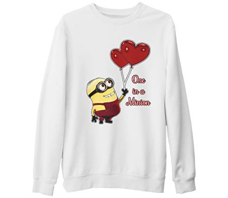 One in a Minion - Hearts Beyaz Kalın Sweatshirt