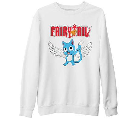 Fairy Tail - Happy Beyaz Kalın Sweatshirt