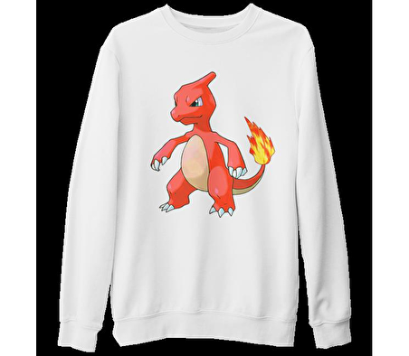 Pokemon - Charmeleon Beyaz Kalın Sweatshirt