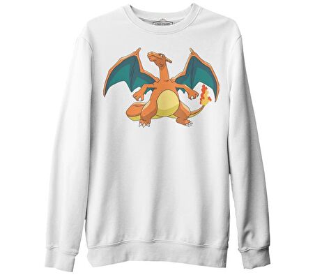 Pokemon - Charizard Beyaz Kalın Sweatshirt