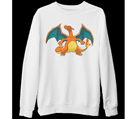 Pokemon - Charizard Beyaz Kalın Sweatshirt