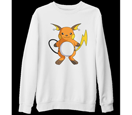 Pokemon - Raichu Beyaz Kalın Sweatshirt