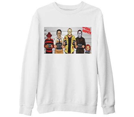 The Usual Suspects - Horror Beyaz Kalın Sweatshirt