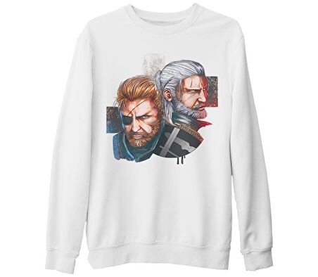 The Witcher - Geralt vs Solid Snake Beyaz Kalın Sweatshirt