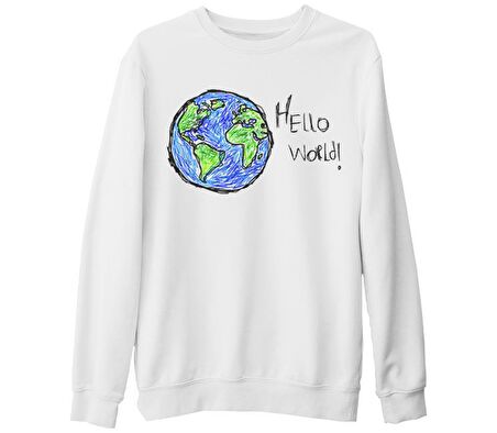Hello World - Earth Beyaz Kalın Sweatshirt