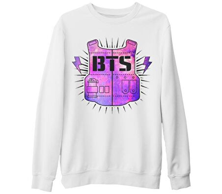 BTS - Logo 3  Beyaz Kalın Sweatshirt