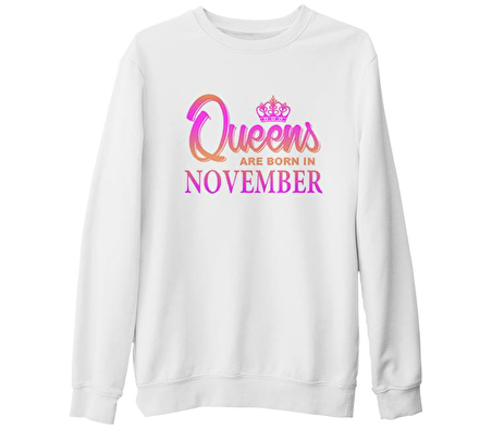 Burç - Queens are Born  Beyaz Kalın Sweatshirt
